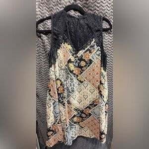 Miss Me Patchwork Sleeveless Dress - Black and Multicolor